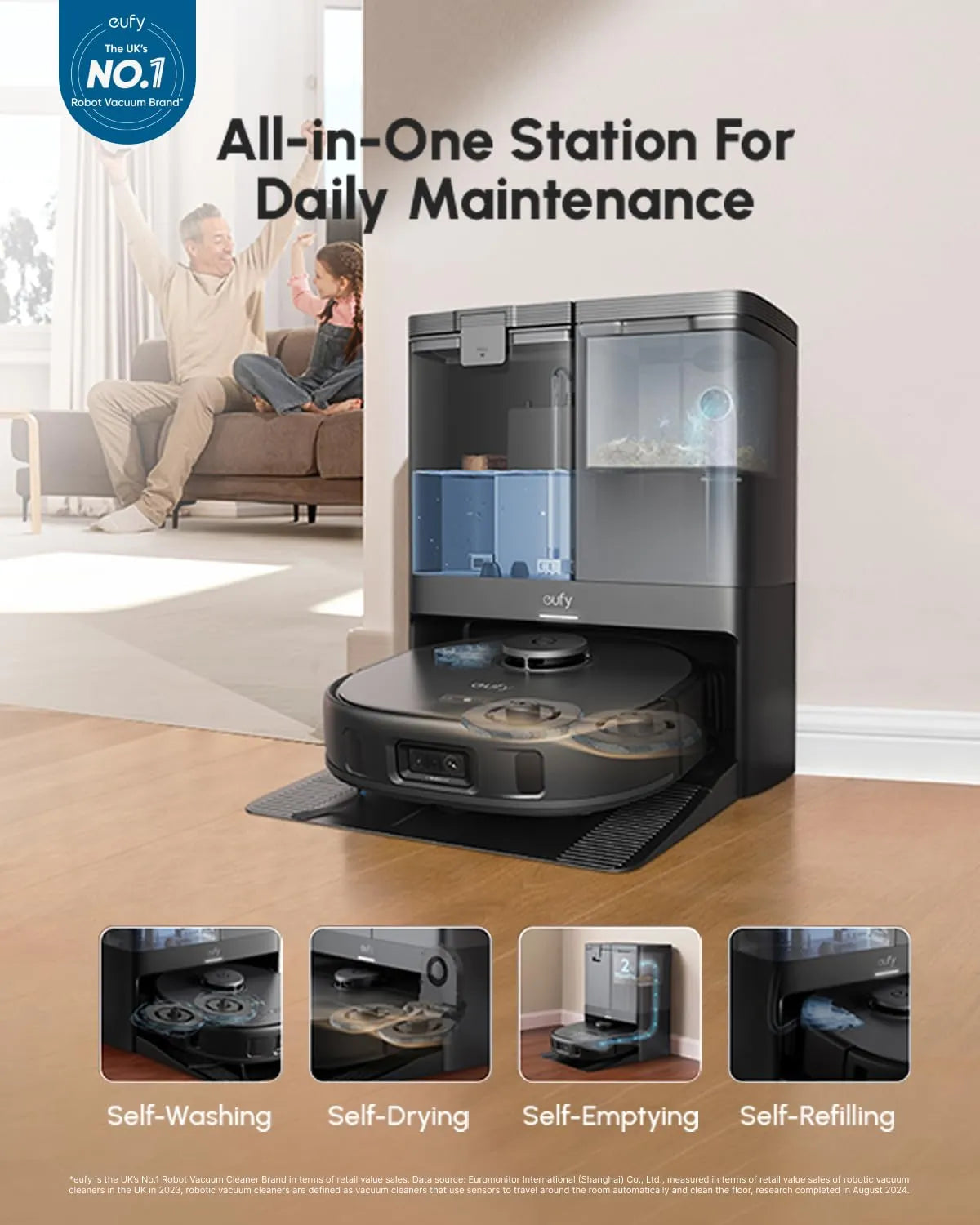 eufy X10 Pro Omni Robot Vacuum and Mop 8000Pa All-in-One Station Black
