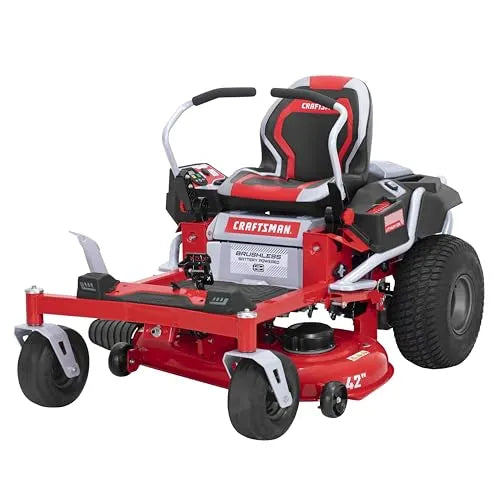 Craftsman 56V MAX* 42″ Brushless Zero-Turn Lawn Mower with 60Ah Battery, Electric Lawn Tractor with Eco Mode, Quick Lift Assist, and LED Headlights, Red/Black