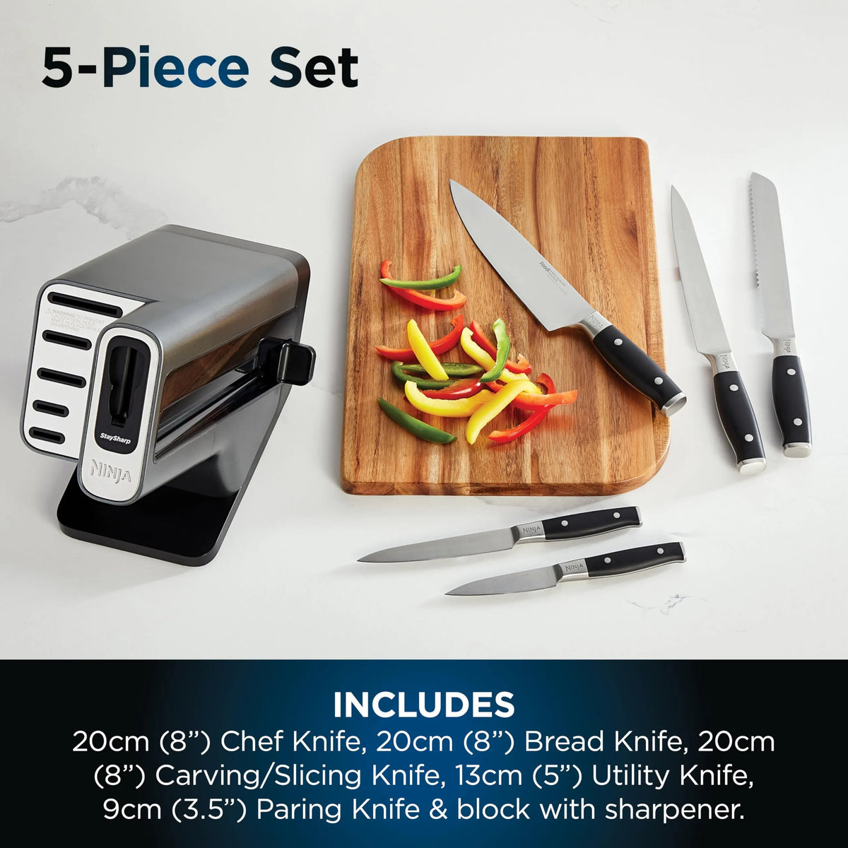 Ninja Foodi StaySharp Knife Block with Built-in Sharpener 5-Piece