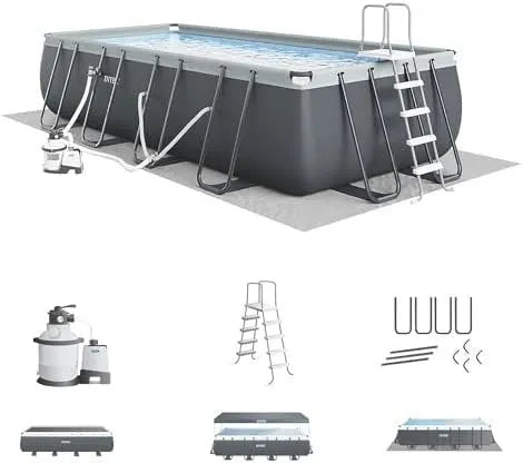 INTEX 26363EH Ultra XTR Deluxe Rectangular Above Ground Swimming Pool Set: 24ft x 12ft x 52in – Includes 2100 GPH Sand Filter Pump – Easy Assembly