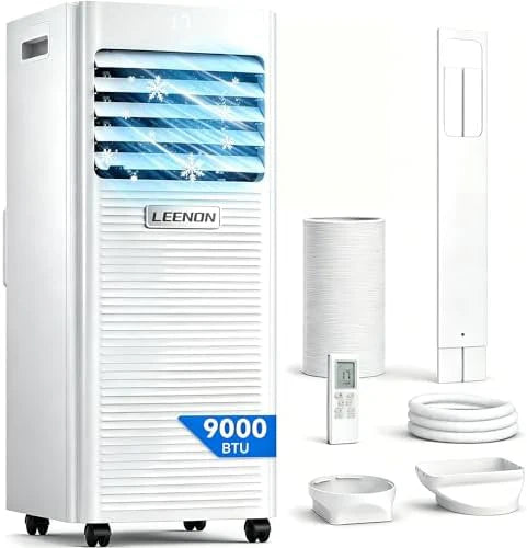 9000 BTU Portable Air Conditioner, 4-in-1 Cooling, Dehumidifier, Fan & Sleep Mode, Remote Control, 24-Hour Timer, Exhaust Hose Kit, Energy Class A
