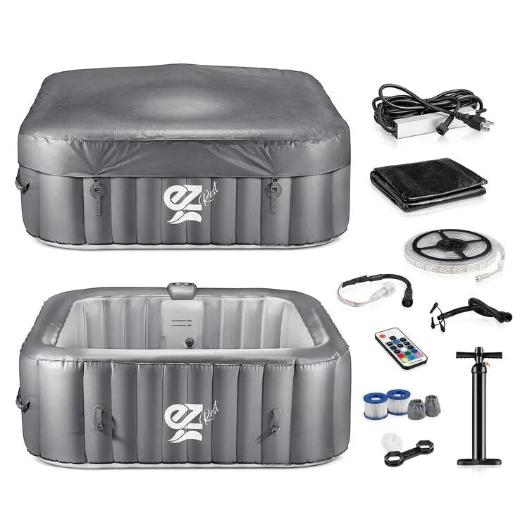 4-Seat Inflatable Pool Spa – Portable Hot Tub Spa with Light and Remote Control