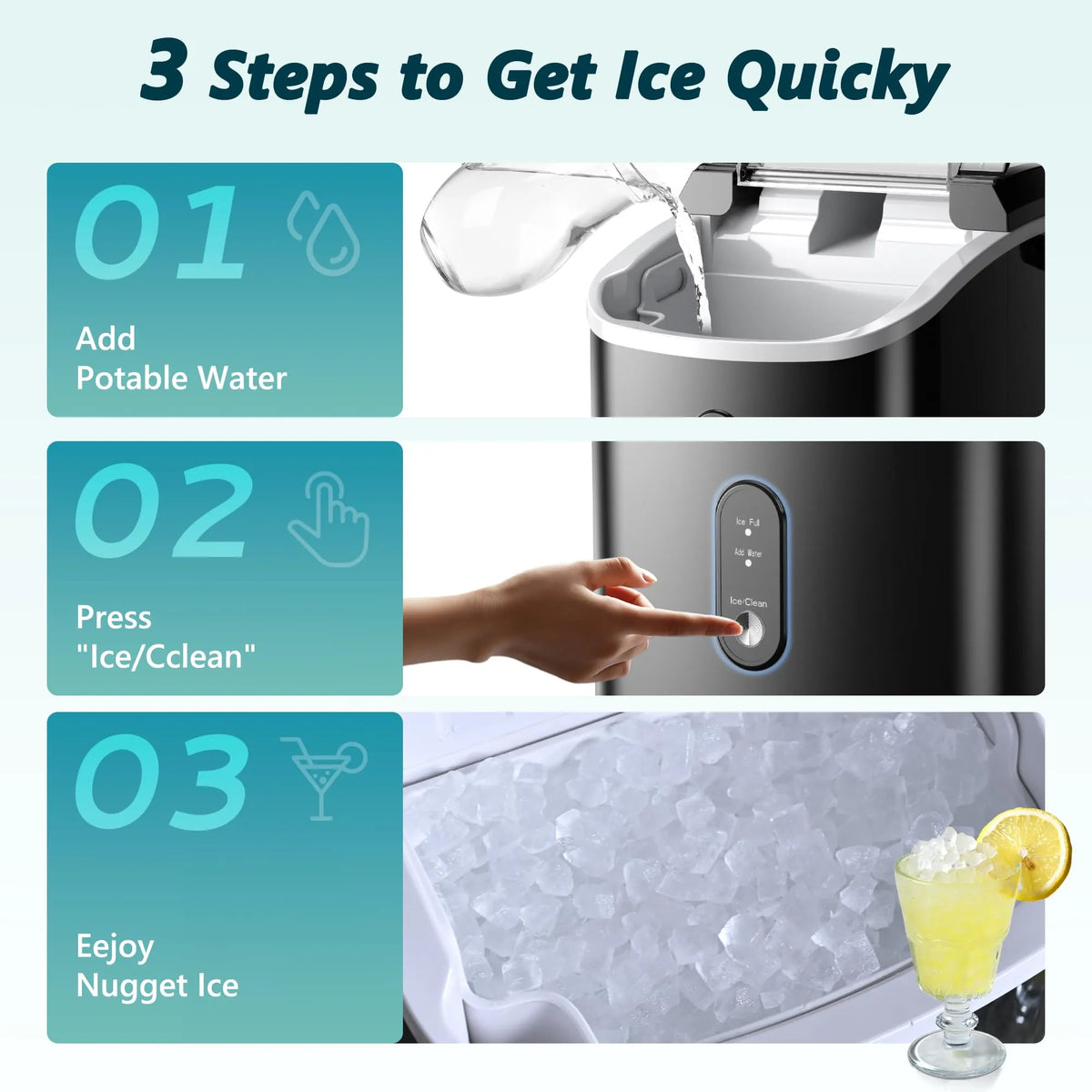 EUHOMY Nugget Ice Maker with Handle 15.5kg/24h Chewable Ice