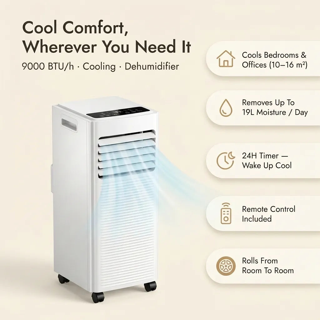 9000 BTU Portable Air Conditioner Dehumidifier Fan