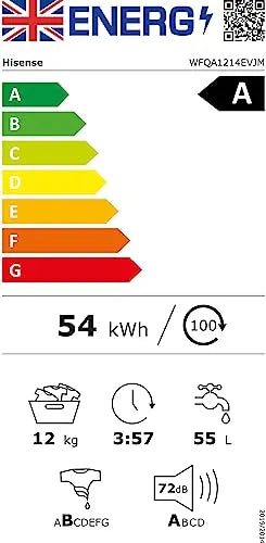 Front Load Washing Machine 12kg Inverter 15 Programs 1400rpm White Energy Class A
