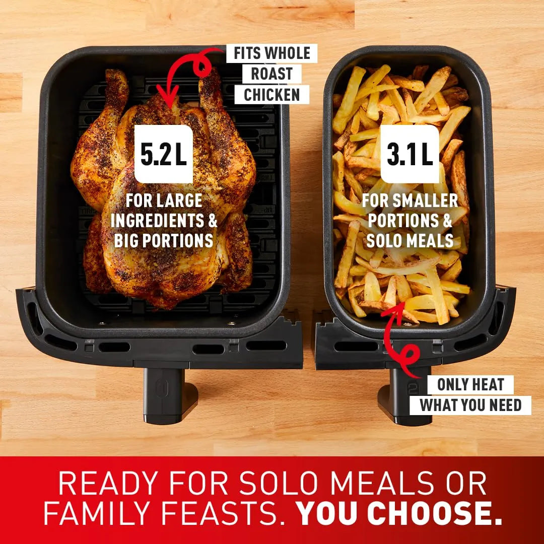 Tefal Easy Fry Dual Zone Digital Air Fryer, 2 Drawers, 8.3L, 8-in-1 Air Fry, Extra Crisp, Roast, Bake
