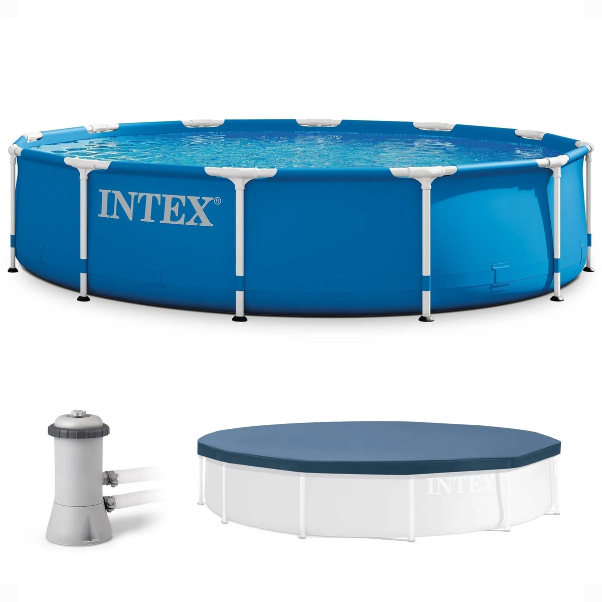 Intex 12′ x 30″ Metal Frame Above Ground Swimming Pool with Filter and Cover