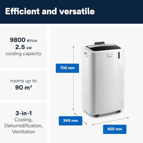 De'Longhi Pinguino PACEM90 Silent Portable 9800 BTU Air Conditioner