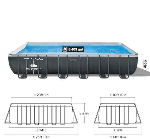 INTEX 26363EH Ultra XTR Deluxe Rectangular Above Ground Swimming Pool Set: 24ft x 12ft x 52in – Includes 2100 GPH Sand Filter Pump – Easy Assembly