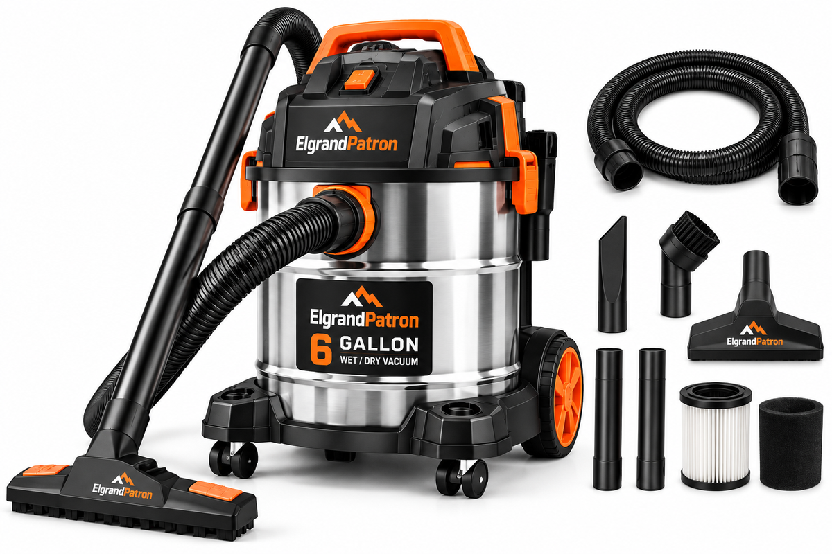 ElgrandPatron TurboClean Wet & Dry Vacuum – 6 Gallon Heavy-Duty Shop Vacuum