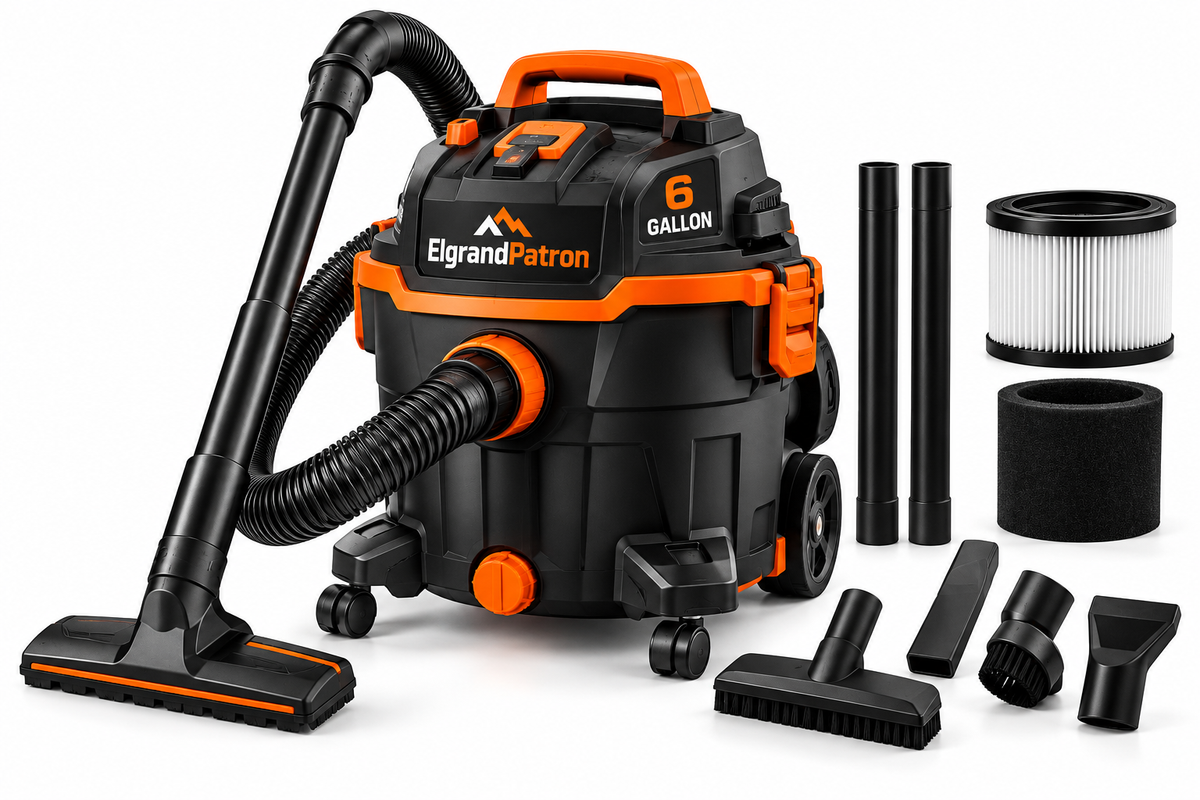 ElgrandPatron TurboClean Wet & Dry Vacuum – 6 Gallon Heavy-Duty Shop Vacuum