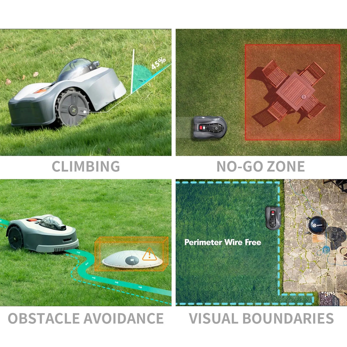 N2000 Robot Lawn Mower Perimeter Wire Free RTK+TOF+Vision Robotic Lawn Mower for 1.50 Acres Cut Height 0.8″-3.5″ Adjustable APP Control AI-Assisted Mapping Virtual Boundaries Multi-Zone