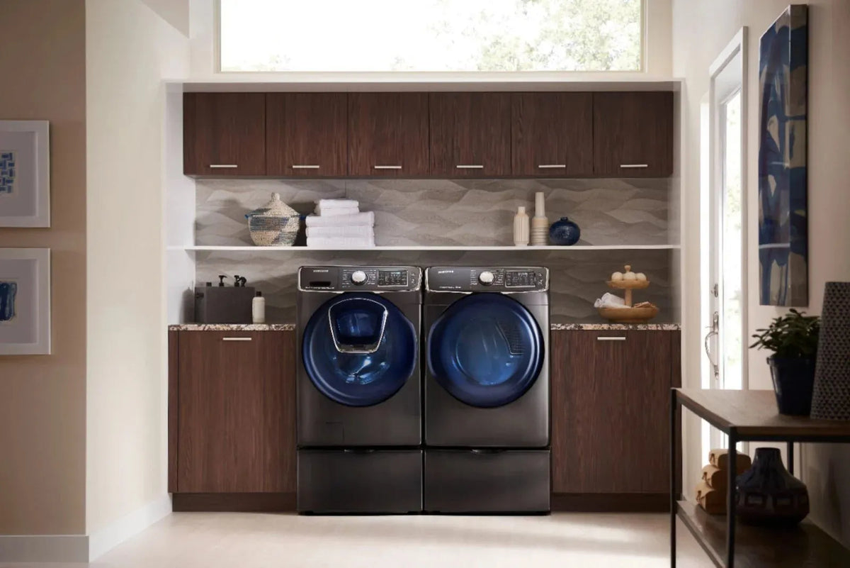 Samsung – 4.5 Cu. Ft. High Efficiency Stackable Front Load Washer with Steam and AddWash – Black stainless steel