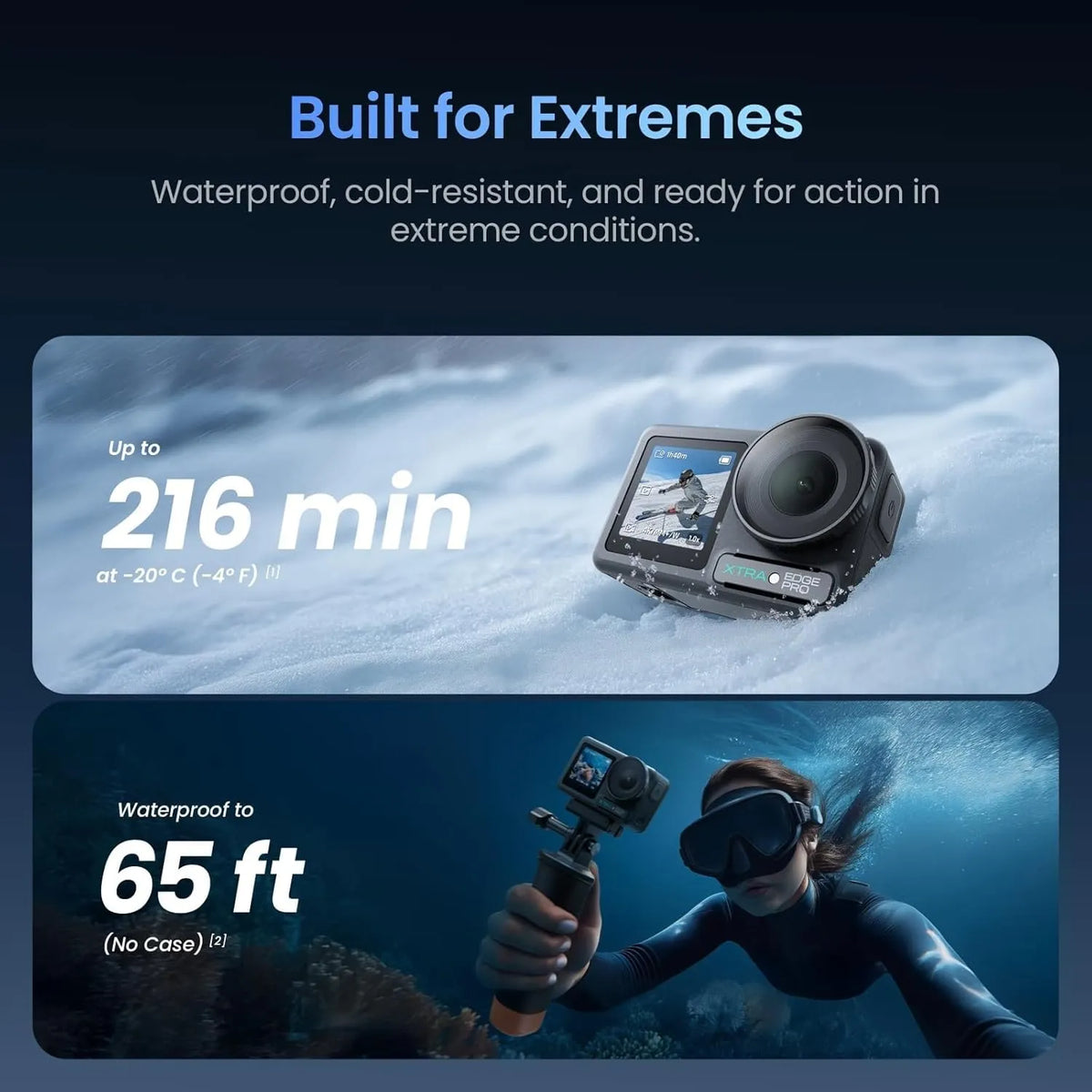 Action Camera 4K Waterproof to 52 ft with Hyper Stabilization & 3‑Hour Battery