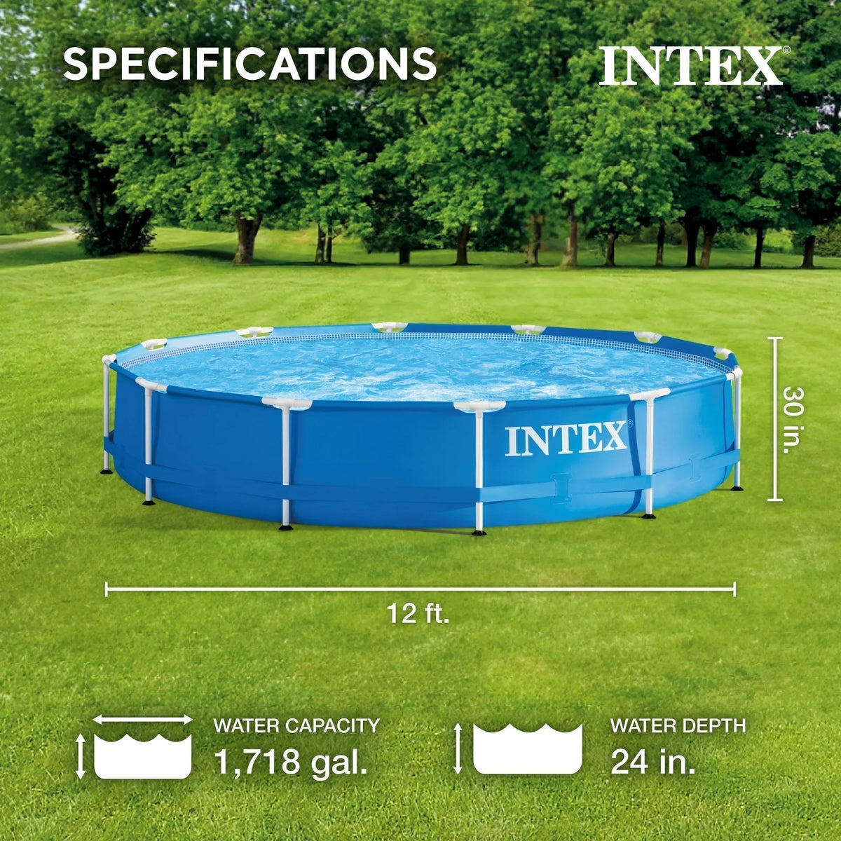 Intex 12′ x 30″ Metal Frame Round Swimming Pool w/ Filter Pump & 13′ Pool Cover