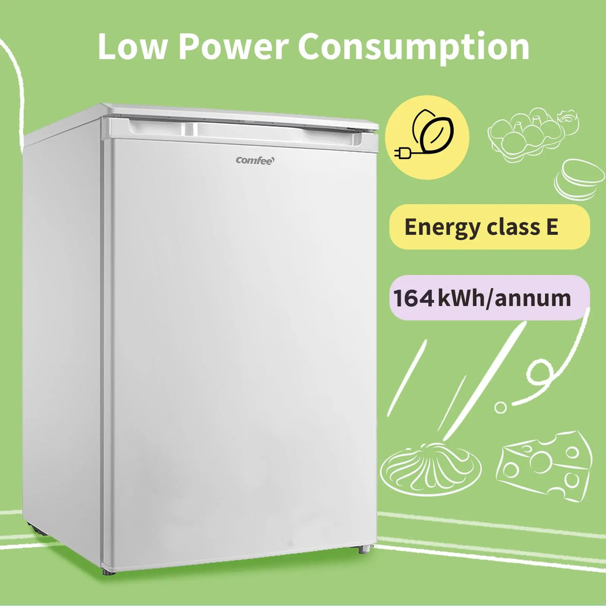 COMFEE' 88L Under Counter Freezer, 55cm, Reversible Door
