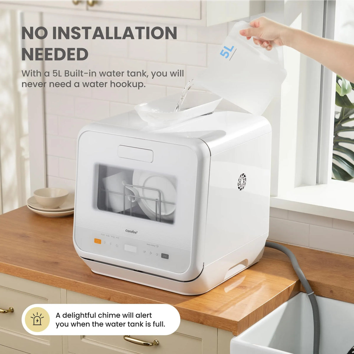 COMFEE' Compact Table Top Dishwasher, 6+3 Programmes, Steam Wash