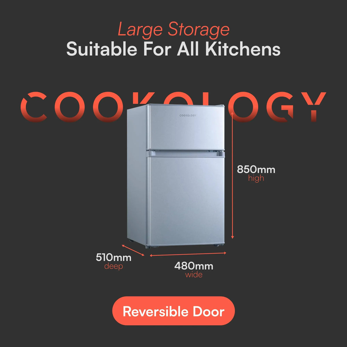 Cookology Under Counter Fridge Freezer, 47cm, Silver