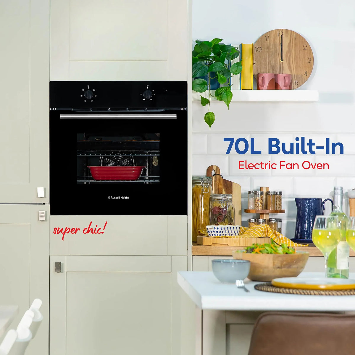Russell Hobbs Built-In Electric Fan Oven 70L 60cm with Grill Black