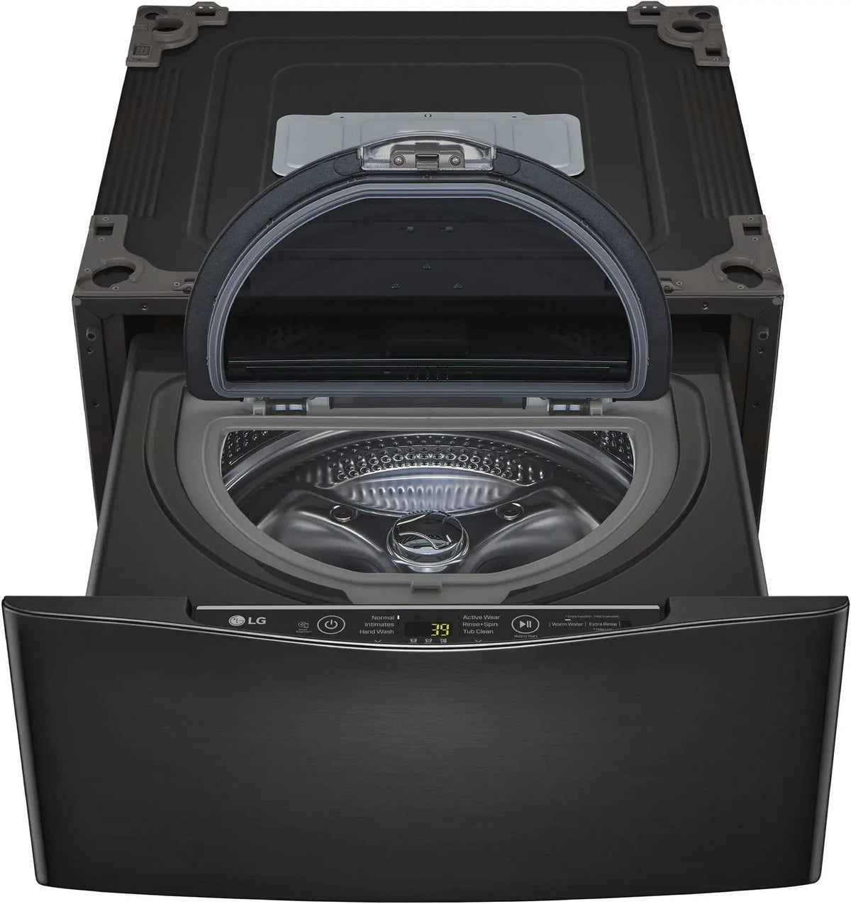 LG – SideKick 1.0 Cu. Ft. High-Efficiency Smart Top Load Pedestal Washer with 3-Motion Technology – Black steel
