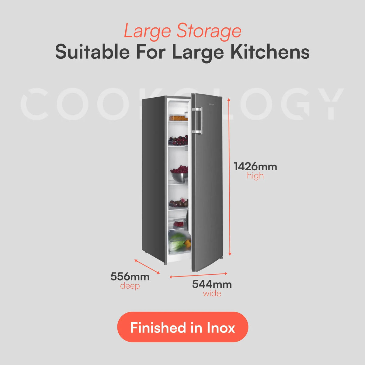 Cookology Tall Freestanding Larder Fridge, 240L, 143cm, Stainless Steel