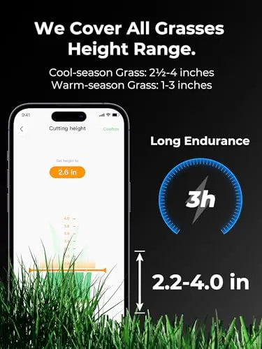 LUBA 2 AWD 10000H Robot Lawn Mower, Perimeter Wire Free Vision Robotic Lawnmower for 2.5 Acres Lawn, Cut Height 2.2″-4.0″, 80% Slope, APP Control Compatible with Alexa, All-Wheel Drive, Anti-Theft