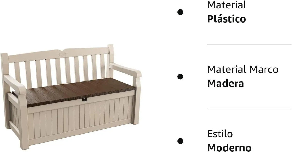 Keter Eden 265L Garden Storage Bench - Wood Effect Beige/Brown