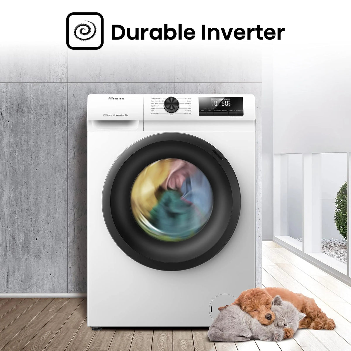 Front-Load Washing Machine 6kg Inverter 15 Programmes 1200 rpm White Class C