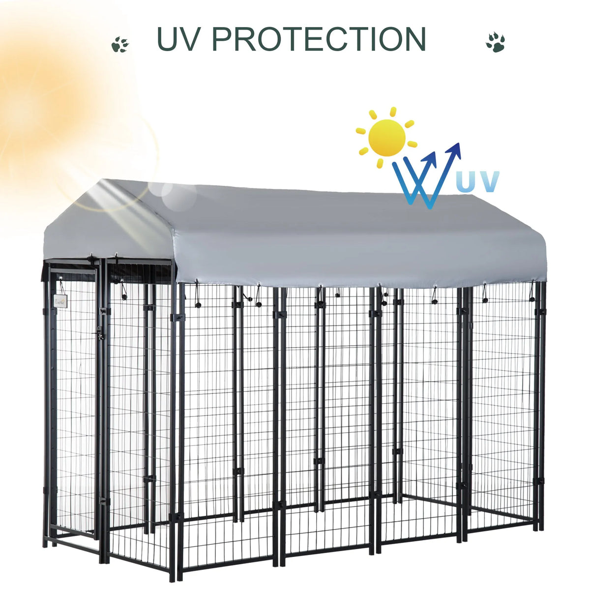 8′ x 4′ x 6′ Large Dog Kennel Outdoor Steel Fence with UV-Resistant Oxford Cloth Roof & Secure Lock