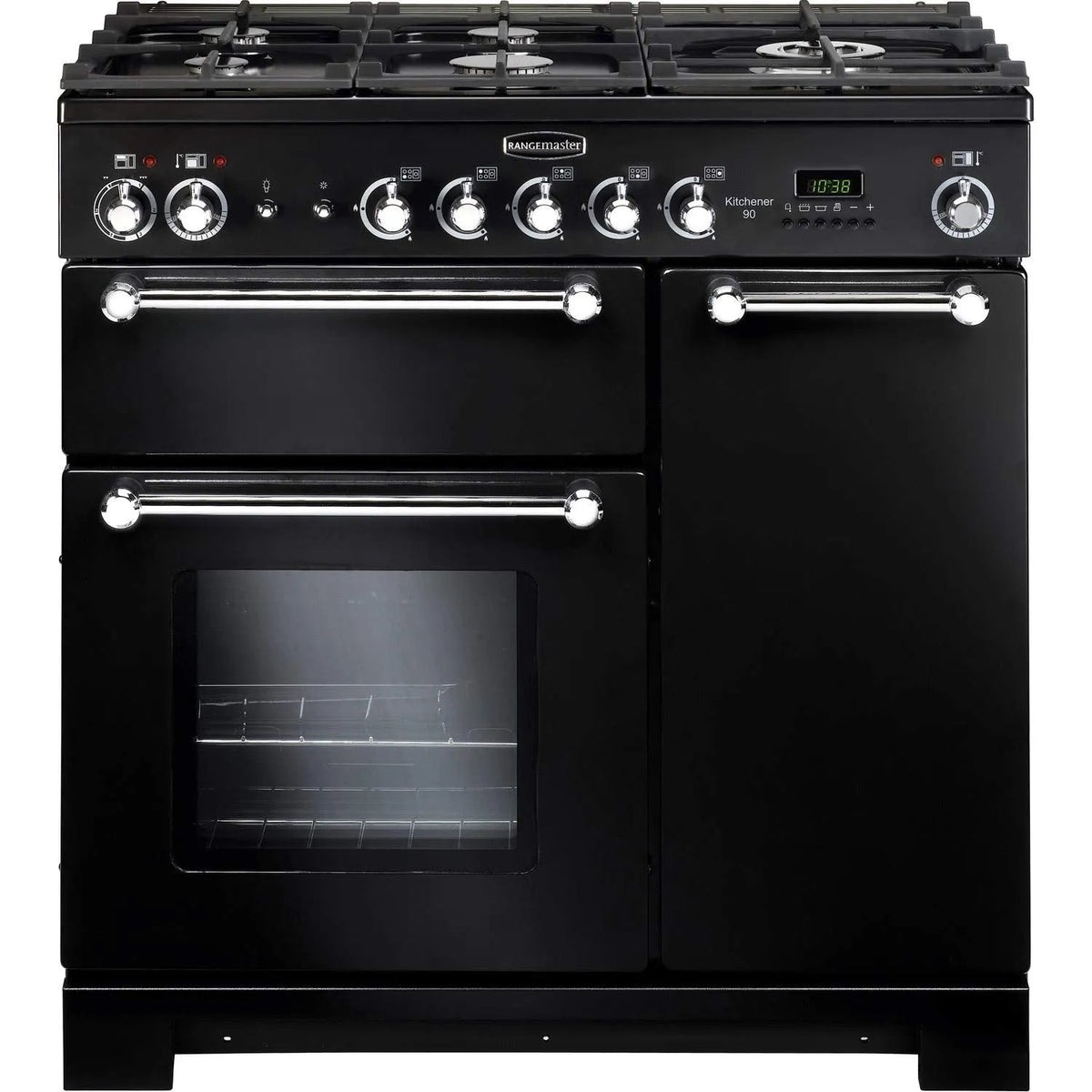 Rangemaster 90cm Dual Fuel Range Cooker with Gas Hob and Electric Ovens Black