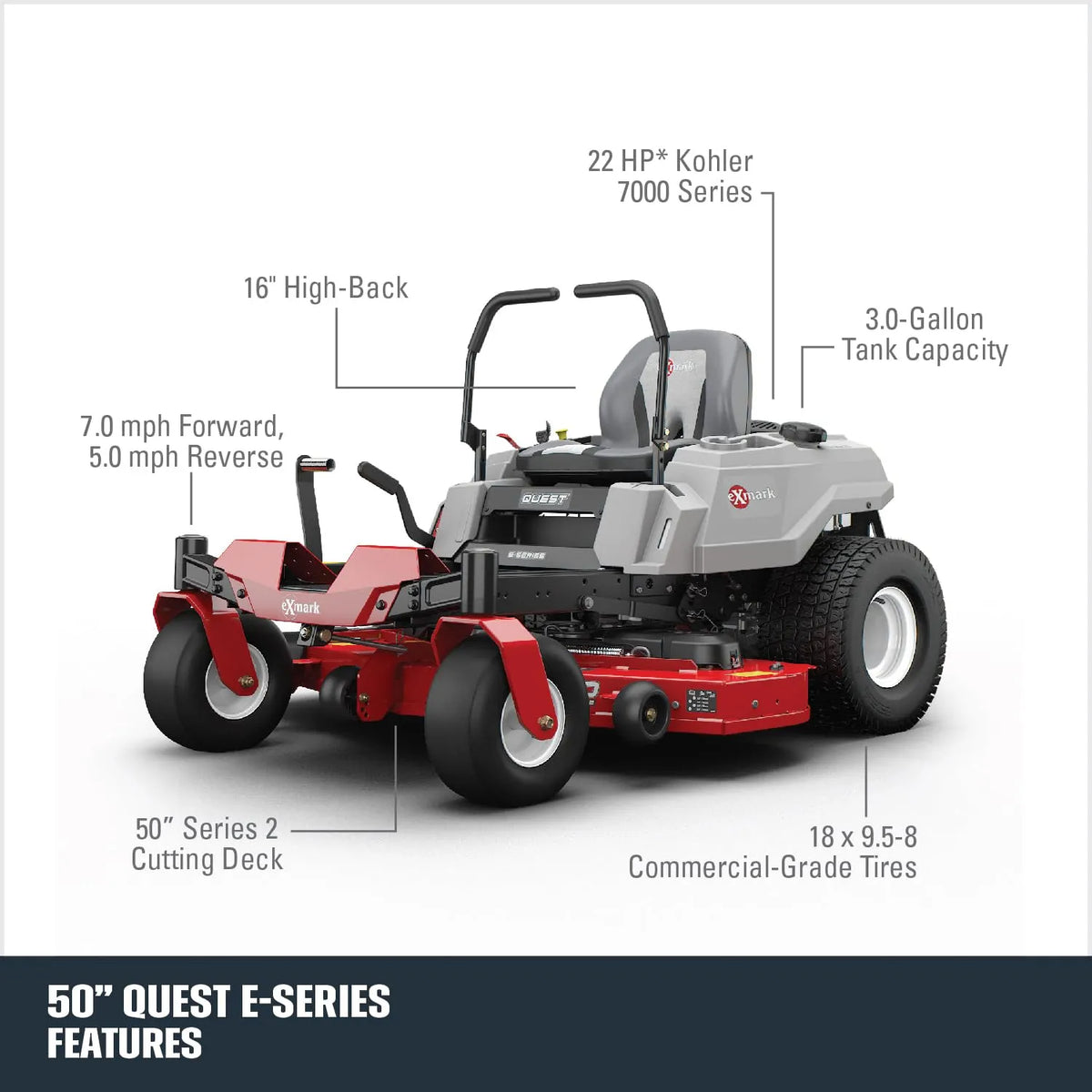 EXMARK Quest E 50″ RESIDENTIAL ZERO TURN, MOWER W/ Kohler 7000 22HP QZE725GKC50200