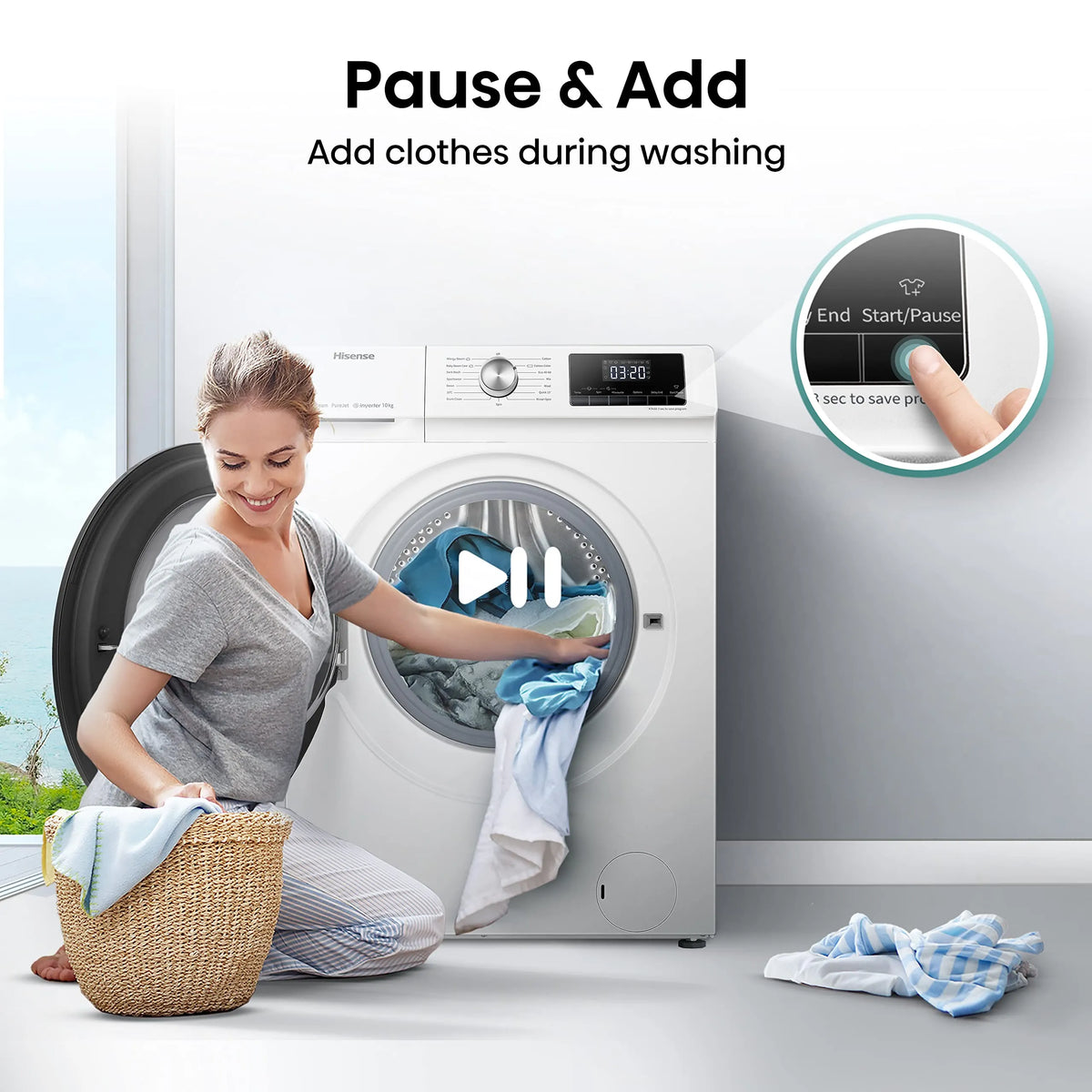 Front Load Washing Machine 10kg 1400rpm Inverter Steam White Energy Class A