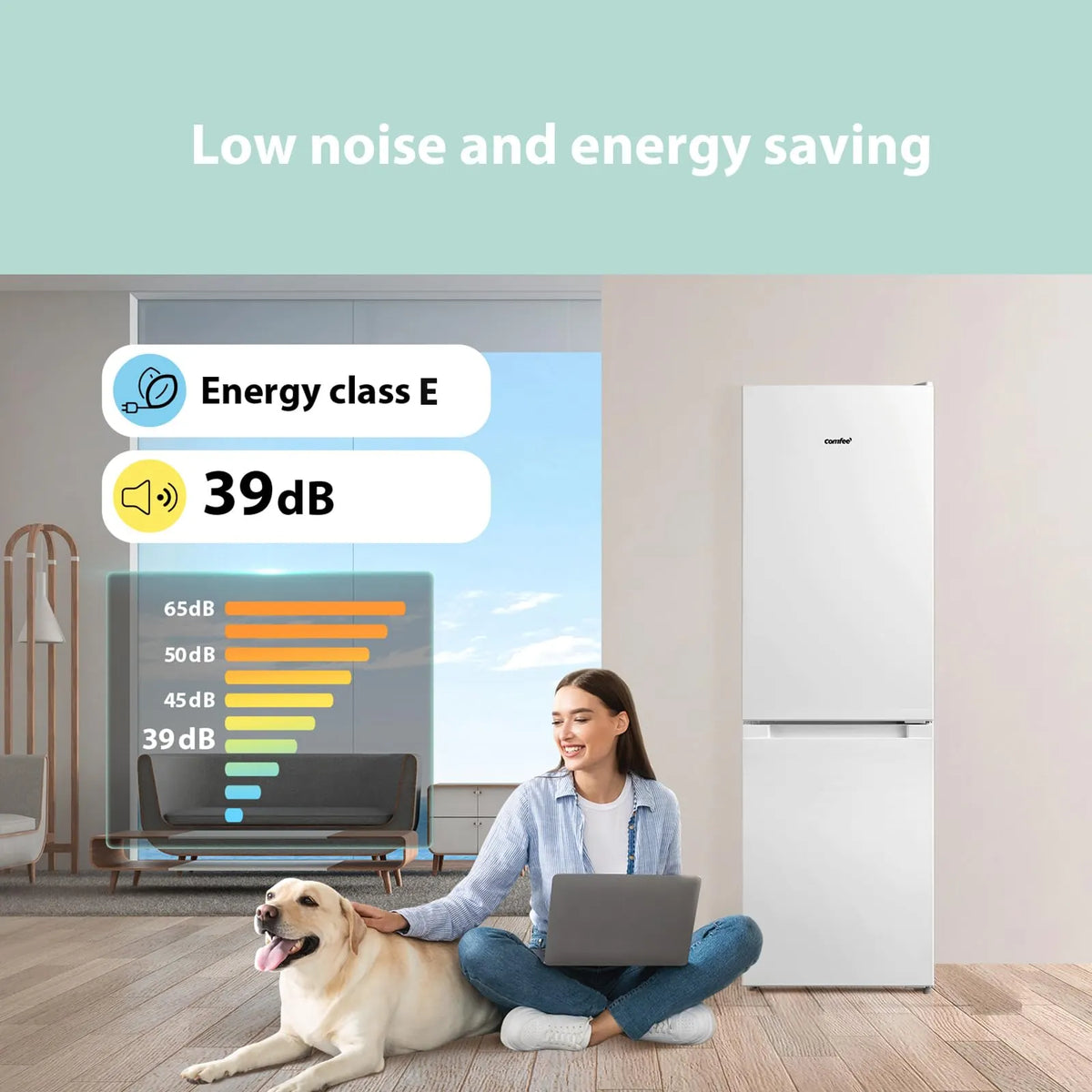COMFEE' Fridge Freezer 174L Low Frost LED Reversible Door White